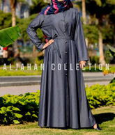 Denim Notched Collar Long Coat – Timeless Blue by Aljahan D-1936